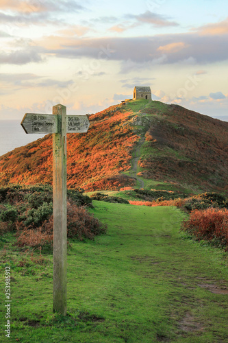 Footpath and Signage on the Rame Head Penisula, leading to Ruined Chapel, South East Cornwall.