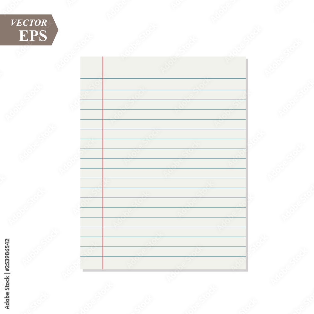 Vector realistic lined paper sheet with margins. Copybook, notebook or  exercise book blank page, school organizer mockup or template for your text  Stock Vector | Adobe Stock