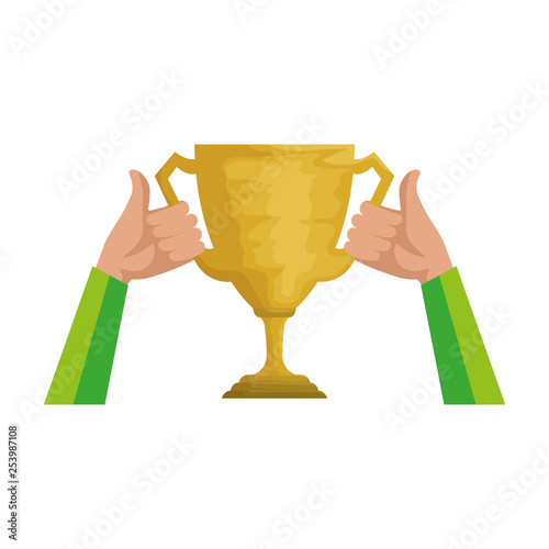 hands lifting trophy cup award