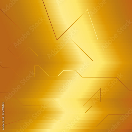 Golden abstract electron energy line on brushed golden background. Power vein light tech