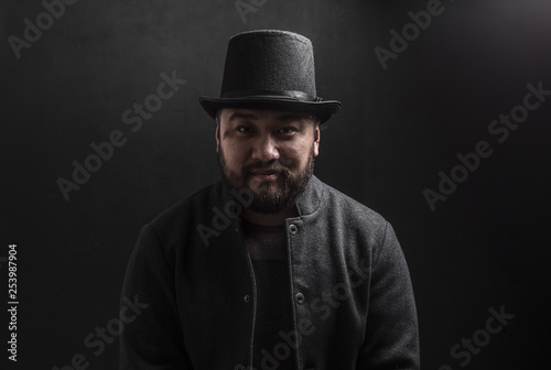 portrait of a Chinese in top hat,portrait of a vintage chinese businessman