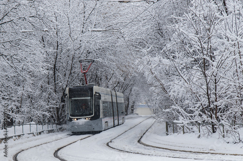 The tram in the snow