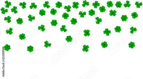 Vector background with detailed realistic three-leaf and four-leaf shamrocks. St. Patri  k s day design elements. Gradient mesh.