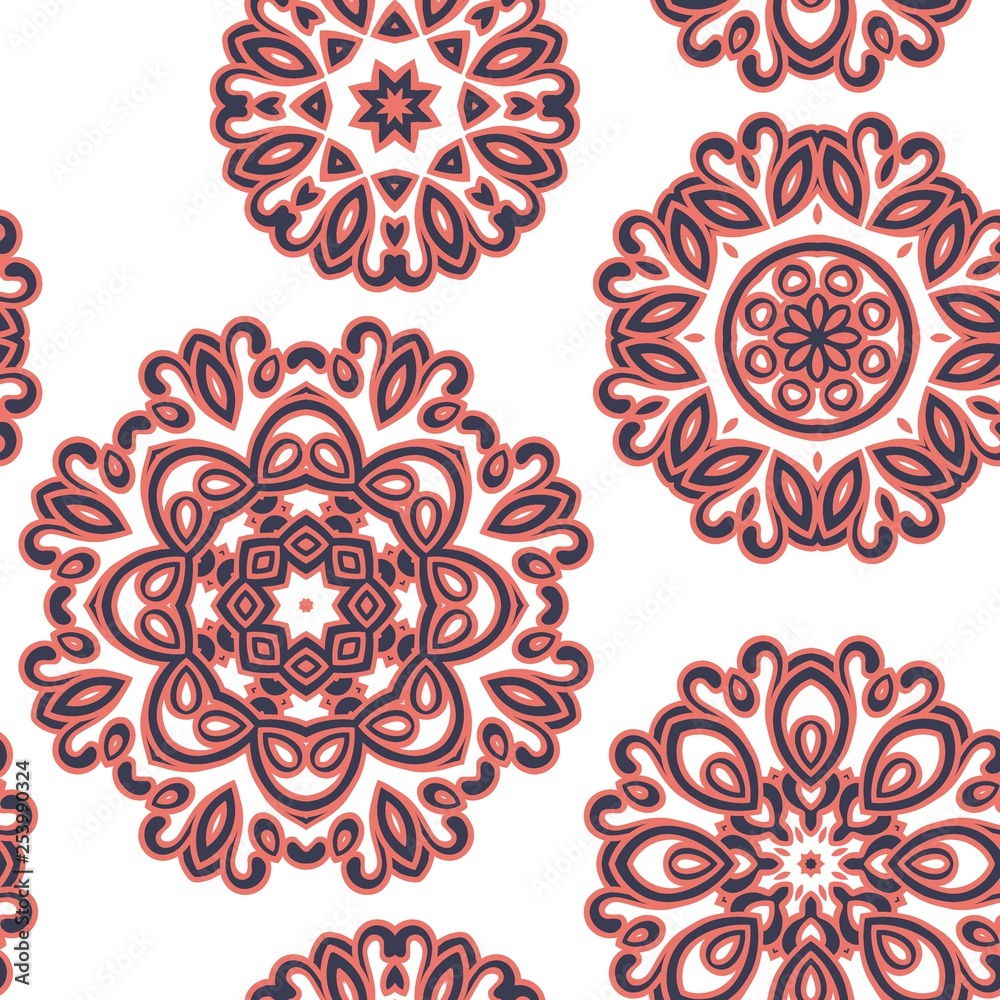 Mandala pattern. Seamless background pattern in oriental style. Vector. Textile design, fabric swatch ,wrapping paper, surface.