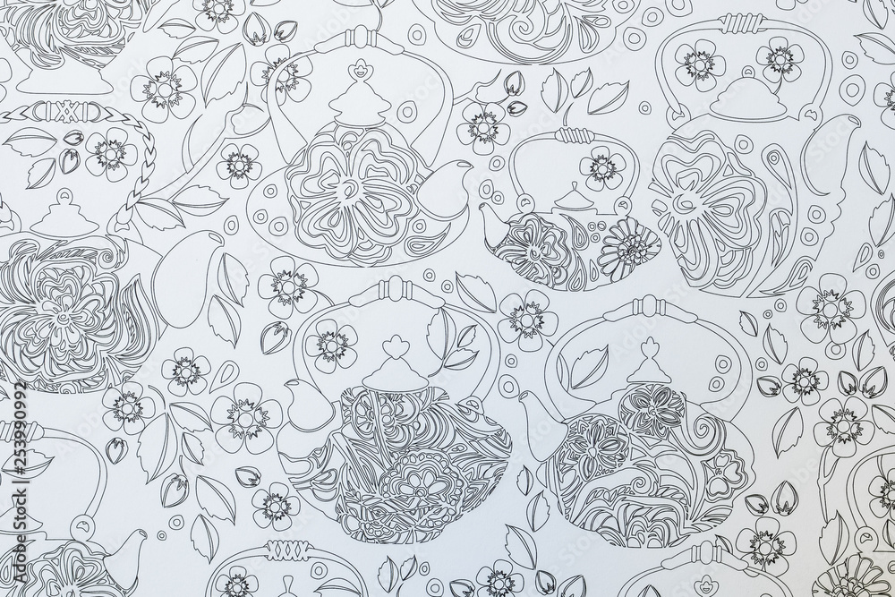 Arrière plan noir et blanc, motif théière Arrière plan noir et blanc, motif théière