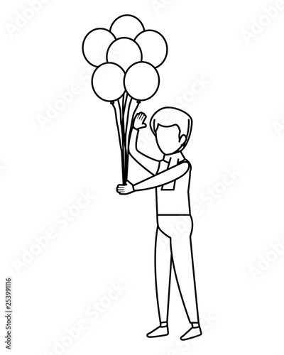 young man with balloons helium floating