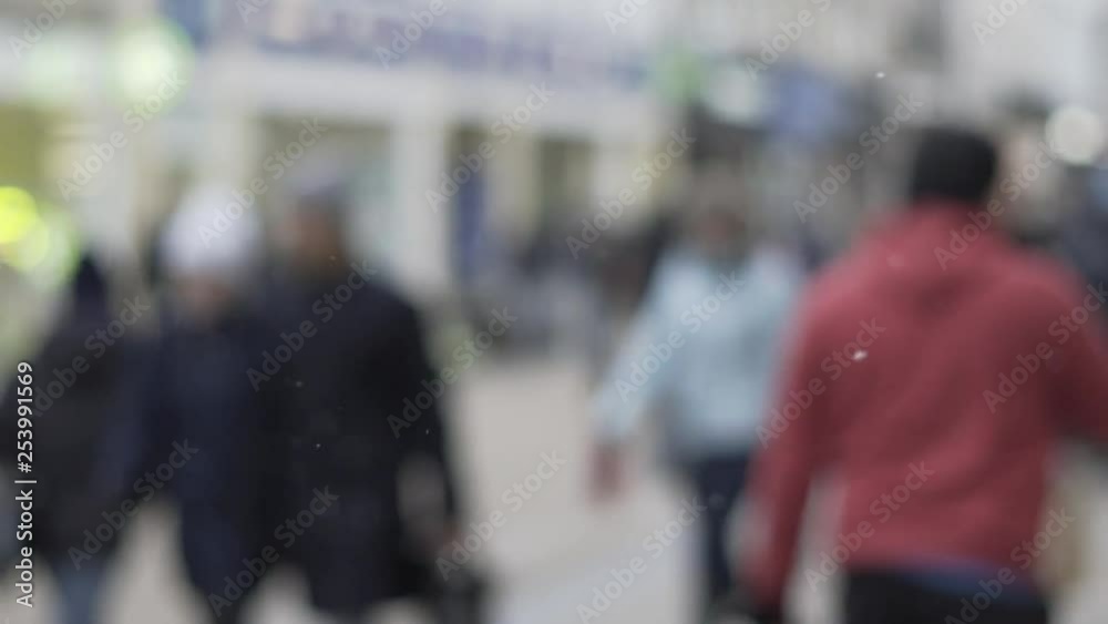 Purposefully blurred clip of people walking down a street of shops Purposefully blurred clip of people walking down a street of shops
