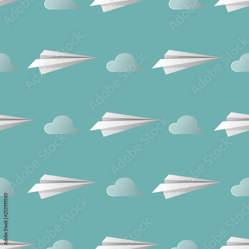 Vector seamless pattern with origami paper airplanes.