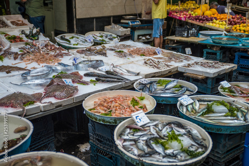 Naples, Italy - August 15, 2015 : Insight on fish market of Naples.