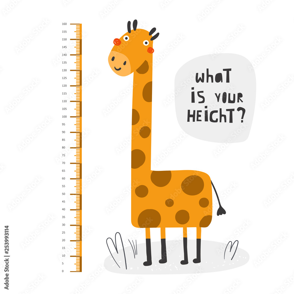 Kid height measurement, centimeter, chart with giraffe for wall Stock  Vector