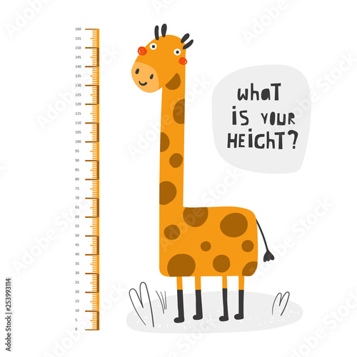 Kid height measurement, centimeter, chart with giraffe for wall