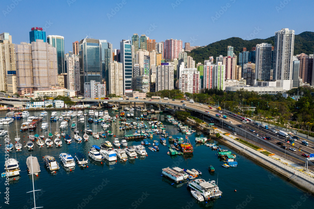 Obraz premium Aerial view of Hong Kong typhoon shelter