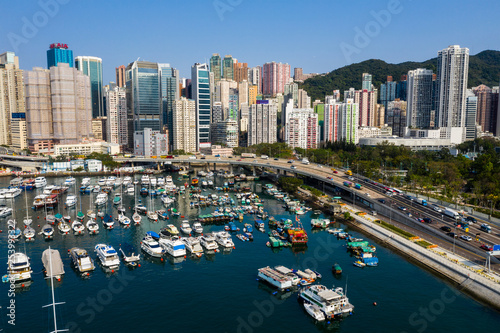 Aerial view of Hong Kong typhoon shelter © leungchopan