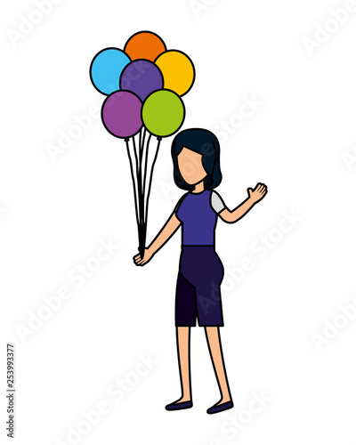 woman with balloons helium floating