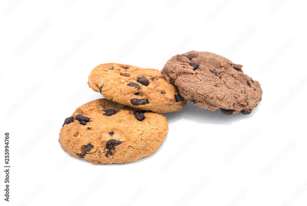 chocolate chip cookie on white background. chocolate chip cookie on white background.