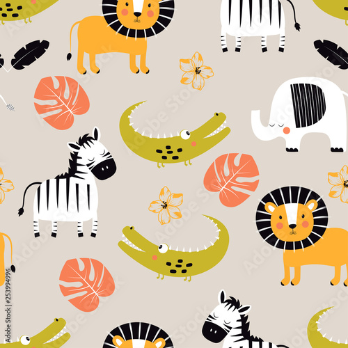 Canvas Print cartoon tropical animal pattern