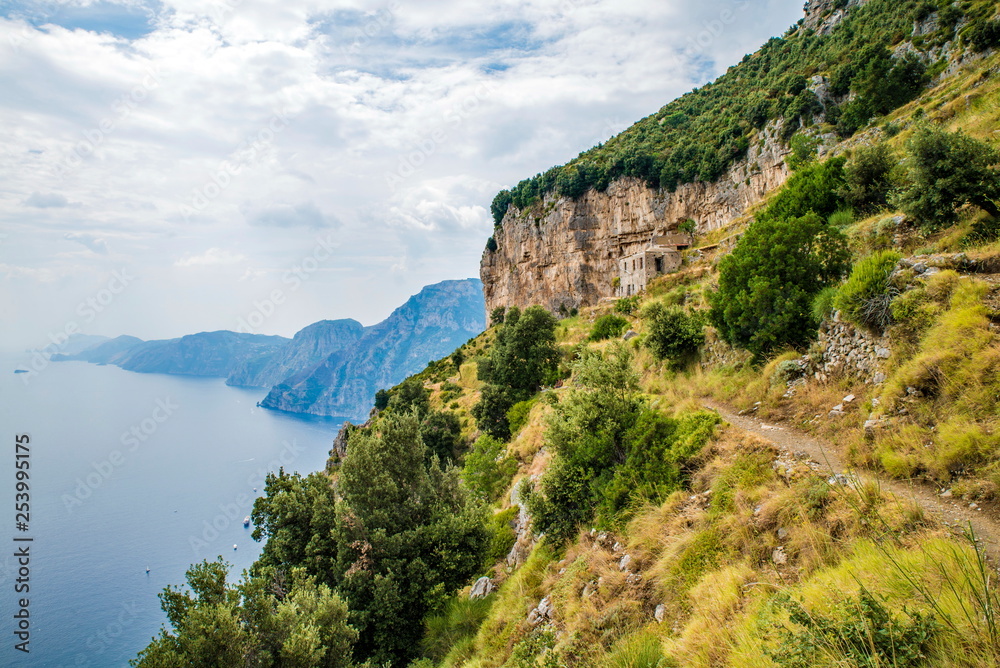 Naples, Positano Italy - August 12, 2015 : Hiking trail on the Amalfi Coast: 