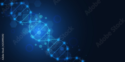 DNA strand background and genetic engineering or laboratory research. Medical technology and science concept.