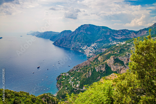 Fototapeta Naples, Positano Italy - August 12, 2015 : Hiking trail on the Amalfi Coast: Se