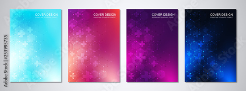 Vector templates for cover or brochure with abstract hexagons pattern. Concepts and ideas for medical, healthcare technology, innovation medicine, science.