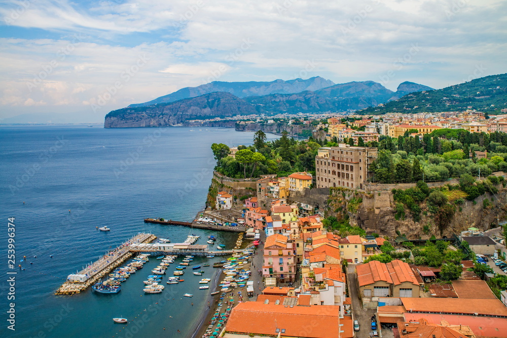 Obraz premium Naples, Sorrento Italy - August 10, 2015 : A view from the top of the beaches of Sorrento.