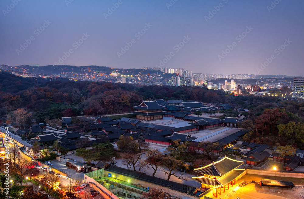 Changdeokgung palace in night at seoul city south Korea 