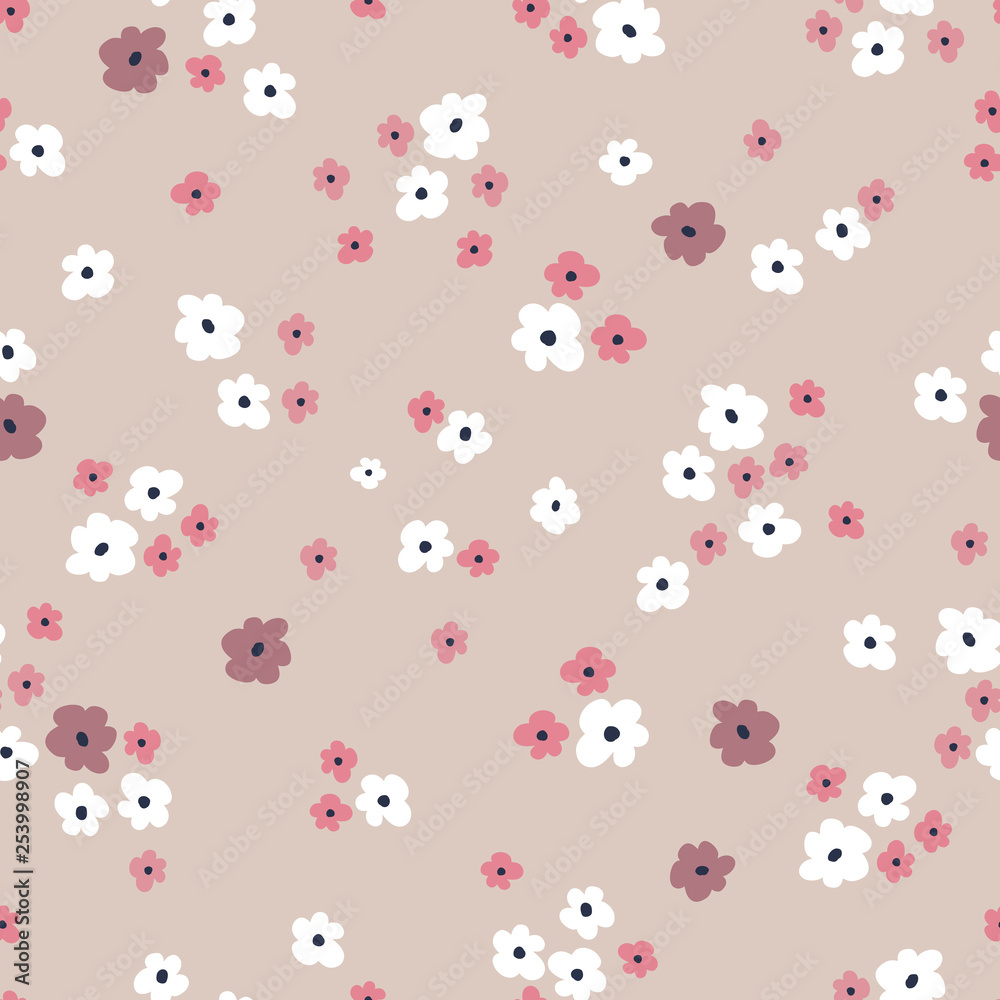 Seamless pattern background with simple hand drawn flowers. Seamless ditsy floral pattern for baby and women products,fabric,textile,wrapping paper, stationery,web design.