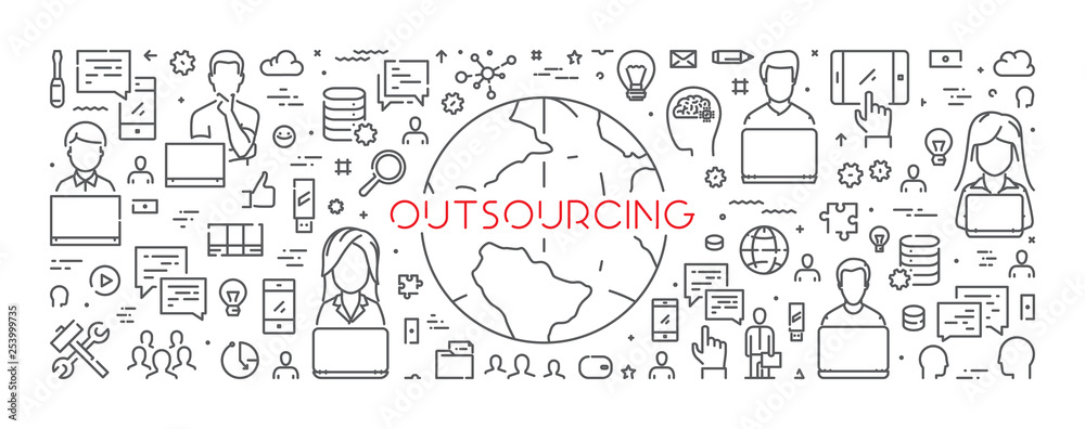 Vector line web banner for outsourcing Vector line web banner for outsourcing