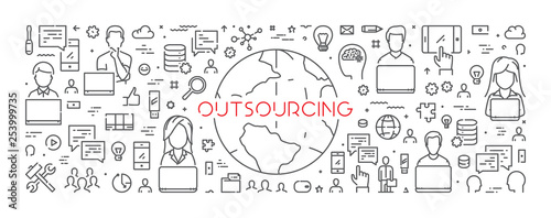 Vector line web banner for outsourcing