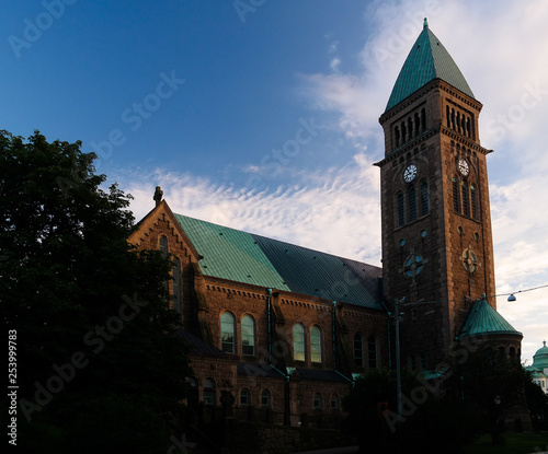 Sunset view to Vasa church aka Vasakyrkan, Goteborg, Sweden photo