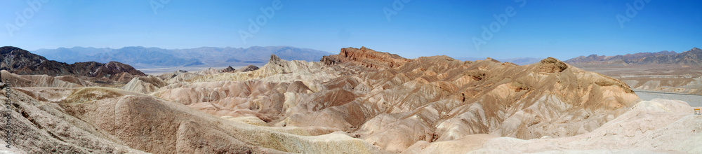 wide panorama of zabriskie point in death valley national park