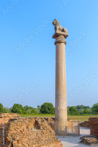 Asokan pillar at Kutagarasala Vihara, Vaishali, Bihar, India photo