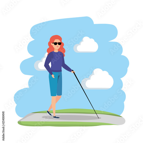 blind woman with walking stick
