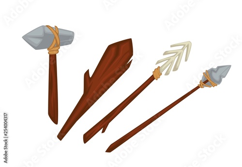 Stone age primitive weapon of wood and stone or bone