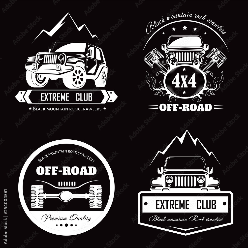 Offroad 4x4 extreme car club logo templates. Vector symbols Stock