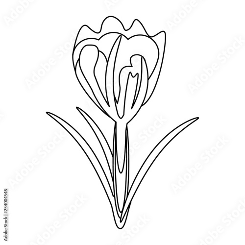 Beautiful flower with leaves cartoon in black and white
