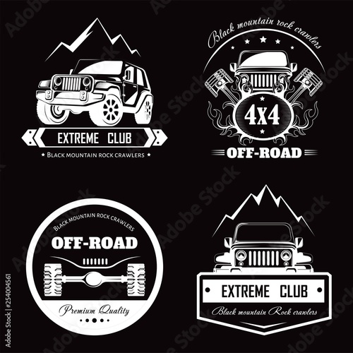 Off-road 4x4 extreme car club logo templates. Vector symbols
