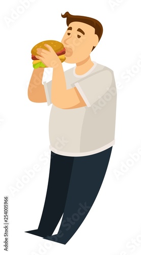 Overeating obesity man eating hamburger fat guy