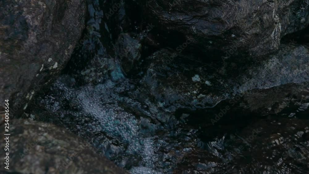 Super slow motion of small brook. Close up on bubbles. Super slow motion of small brook. Close up on bubbles.