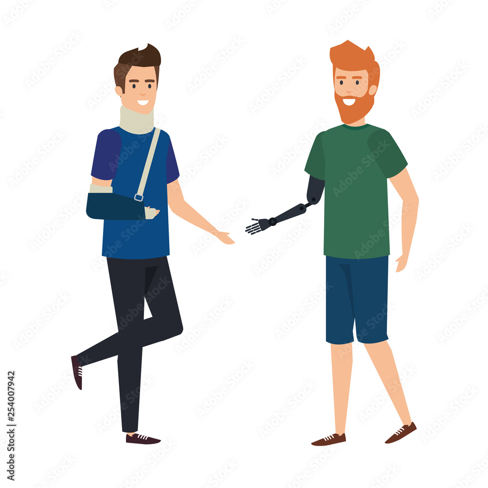 man with orthopedic collar and plastered arm man with orthopedic collar and plastered arm