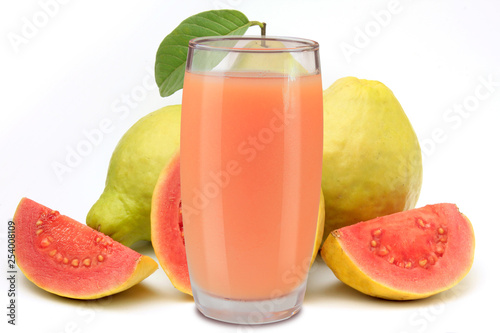 organic guava juice in glass cup isolated on white background