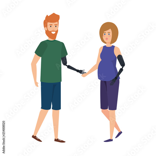 couple with arms prosthesis