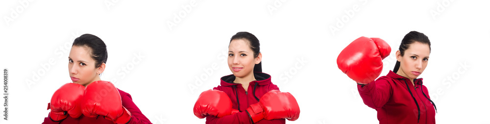 Woman boxer isolated on the white Woman boxer isolated on the white