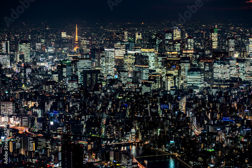 Tokyo Tower with skyline cityscape in Tokyo  Japan at night
