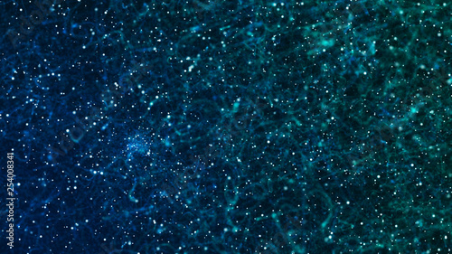 Abstract futuristic space rain. Mystical universe banner. Sparkling blue threads curtain. Magic glitter rain. Big data. 3D rendering.
