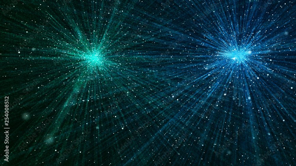 Naklejka premium Abstract futuristic space rain. Mystical universe banner. Sparkling blue threads curtain. Magic glitter rain. Big data. 3D rendering.