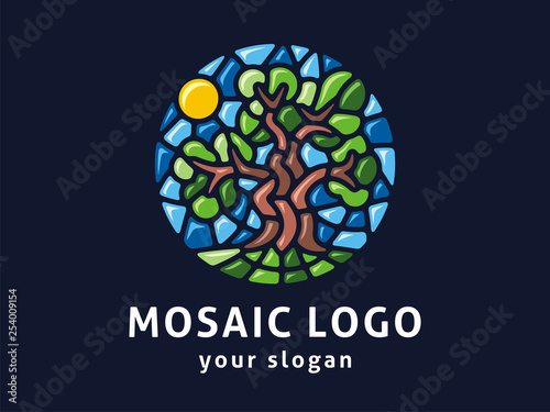 Vector logo template. The sign of a tree in mosaic style.