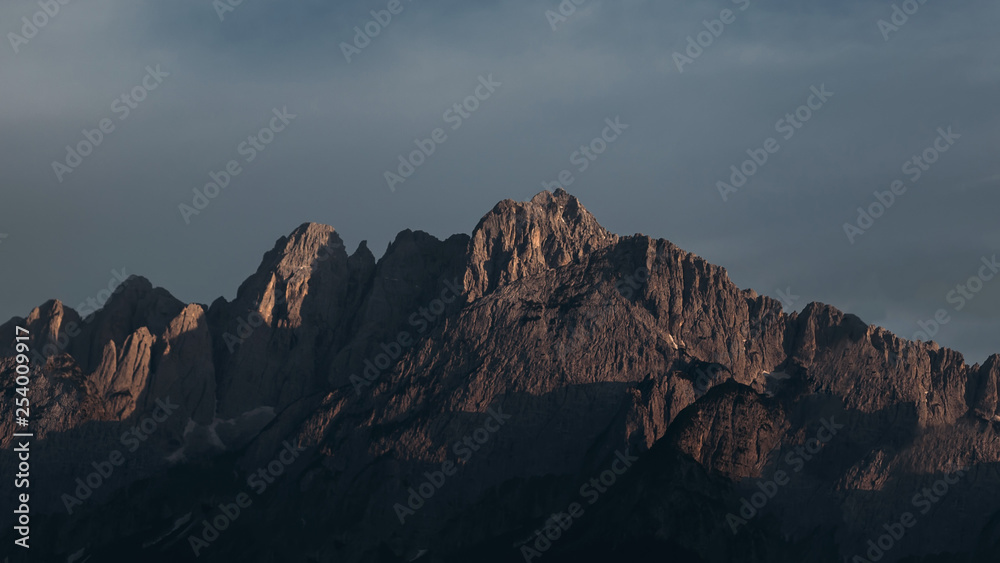 High mountain cliffs in the Dolomites, Italy. bizarre peaks