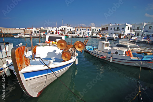 Panoramic view of the port of Naoussa on a September day