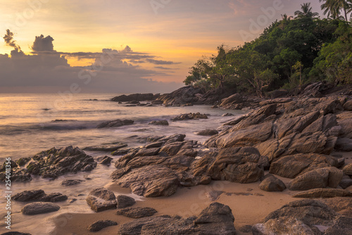 Sunset on the rocky beach